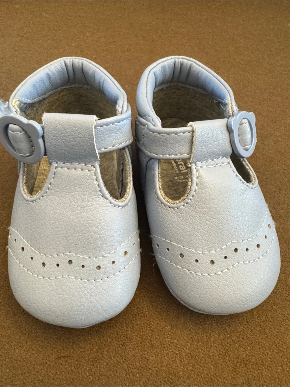 Classic Baby T-Strap Shoes in Light Blue Leather